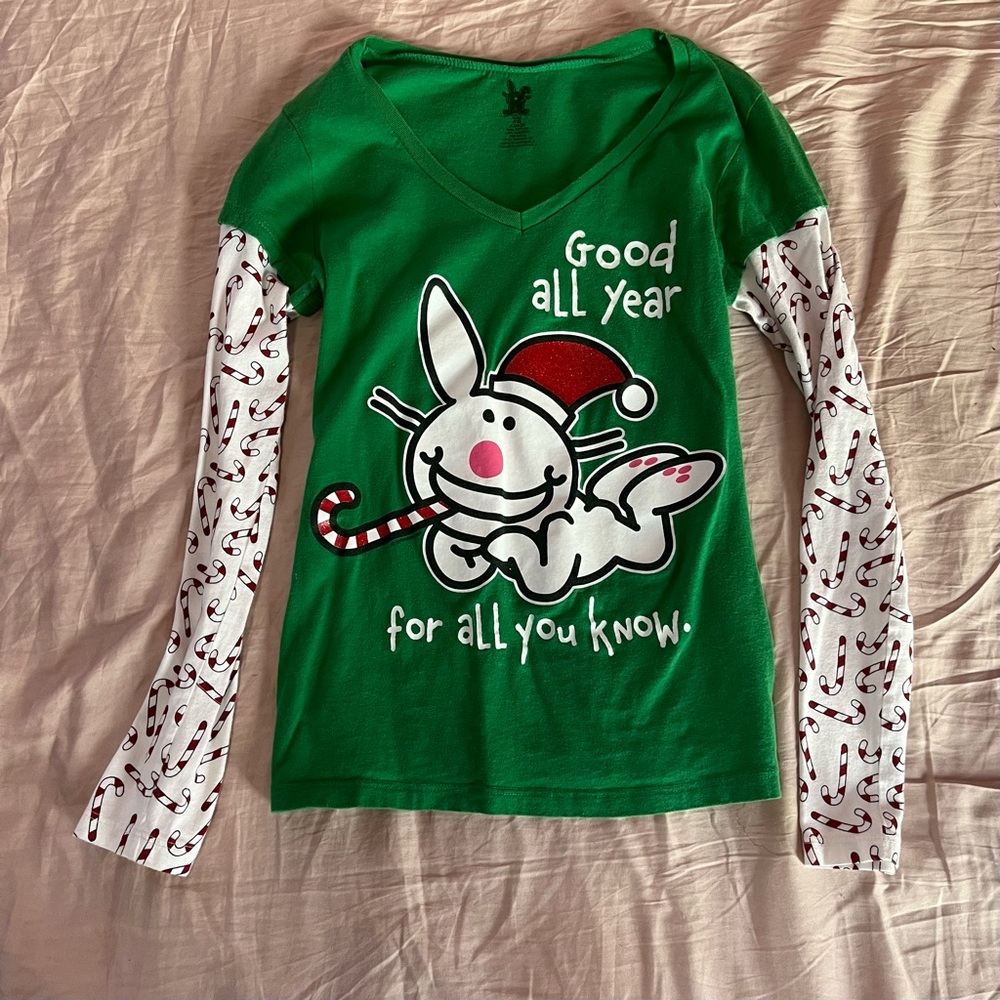 Vintage Happy Bunny Funny Sarcasm Christmas Shirt Junior